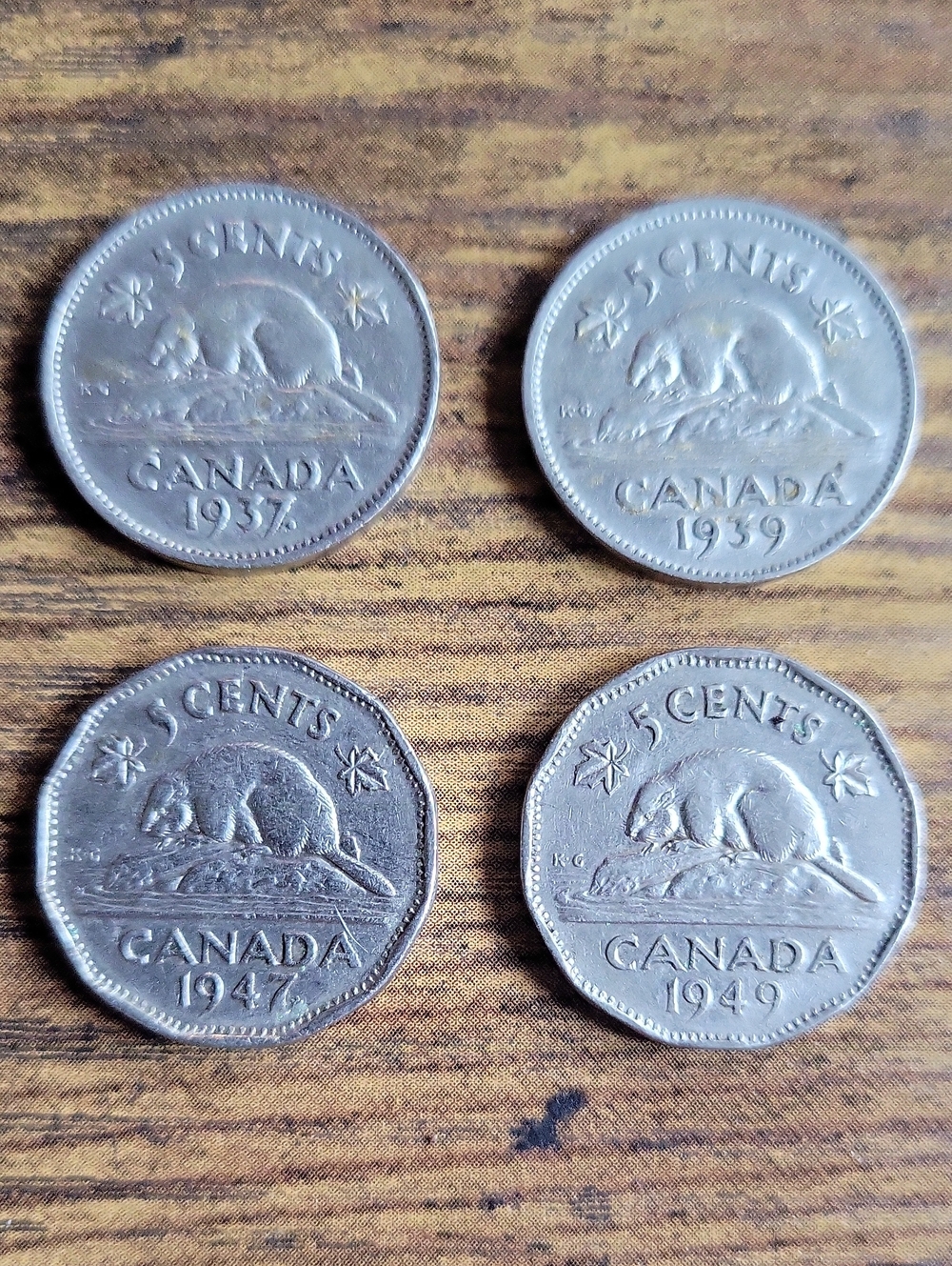 Classic Vintage 5 Cents Canada Coin Set - 1937 Dot, 1939, 1947ML, 1949